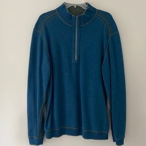 Mens reversible Tommy Bahama 1/4 zip sweater blue/green size large